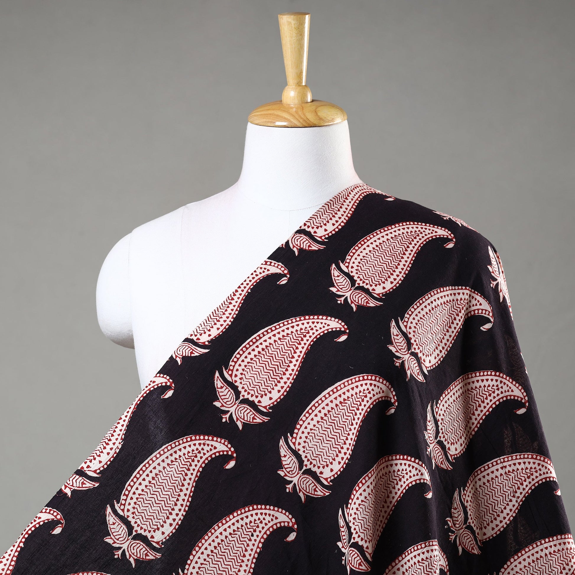 Black - Bagh Hand Block Printed Cotton Fabric