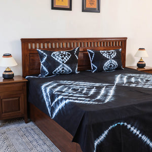 Black - Tie & Dye Cotton Double Shibori Bed Sheet Set