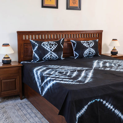 Black - Tie & Dye Cotton Double Shibori Bed Sheet Set