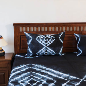Black - Tie & Dye Cotton Double Shibori Bed Sheet Set