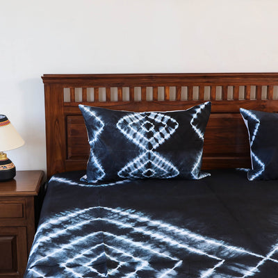 Black - Tie & Dye Cotton Double Shibori Bed Sheet Set