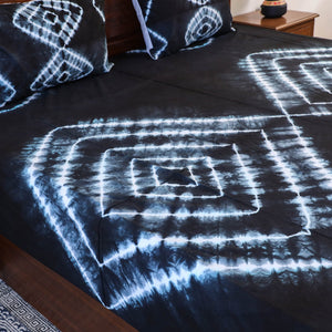 Black - Tie & Dye Cotton Double Shibori Bed Sheet Set