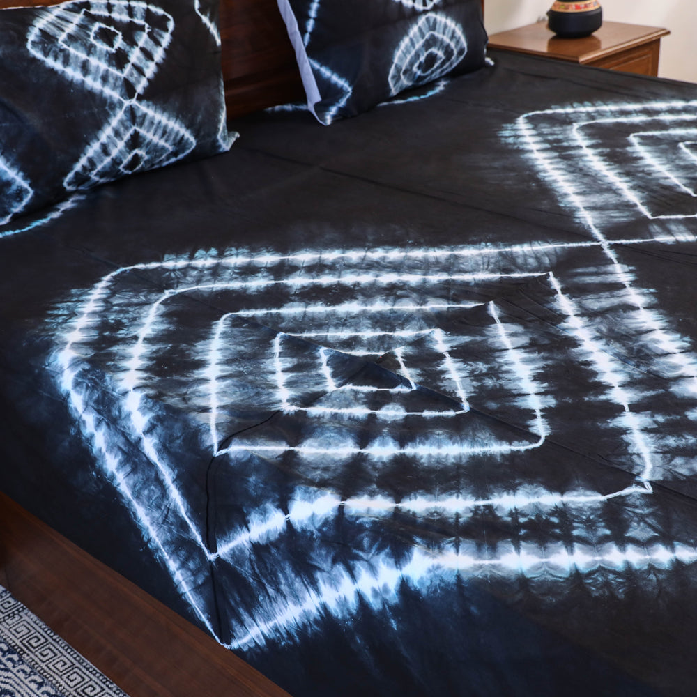 Black - Tie & Dye Cotton Double Shibori Bed Sheet Set