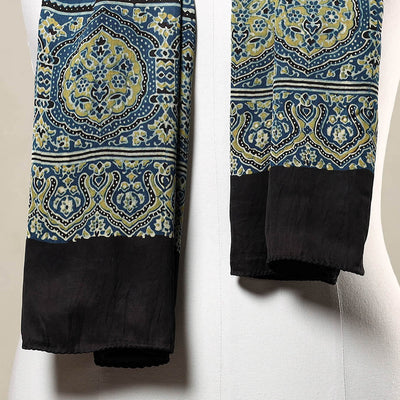 Brown - Kutch Bandhani Tie-Dye Ajrakh Block Printed Modal Silk Stole