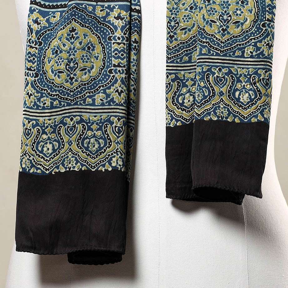 Brown - Kutch Bandhani Tie-Dye Ajrakh Block Printed Modal Silk Stole