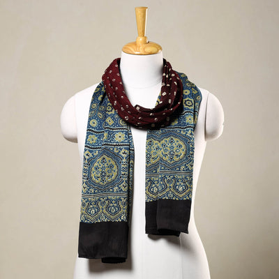 Brown - Kutch Bandhani Tie-Dye Ajrakh Block Printed Modal Silk Stole