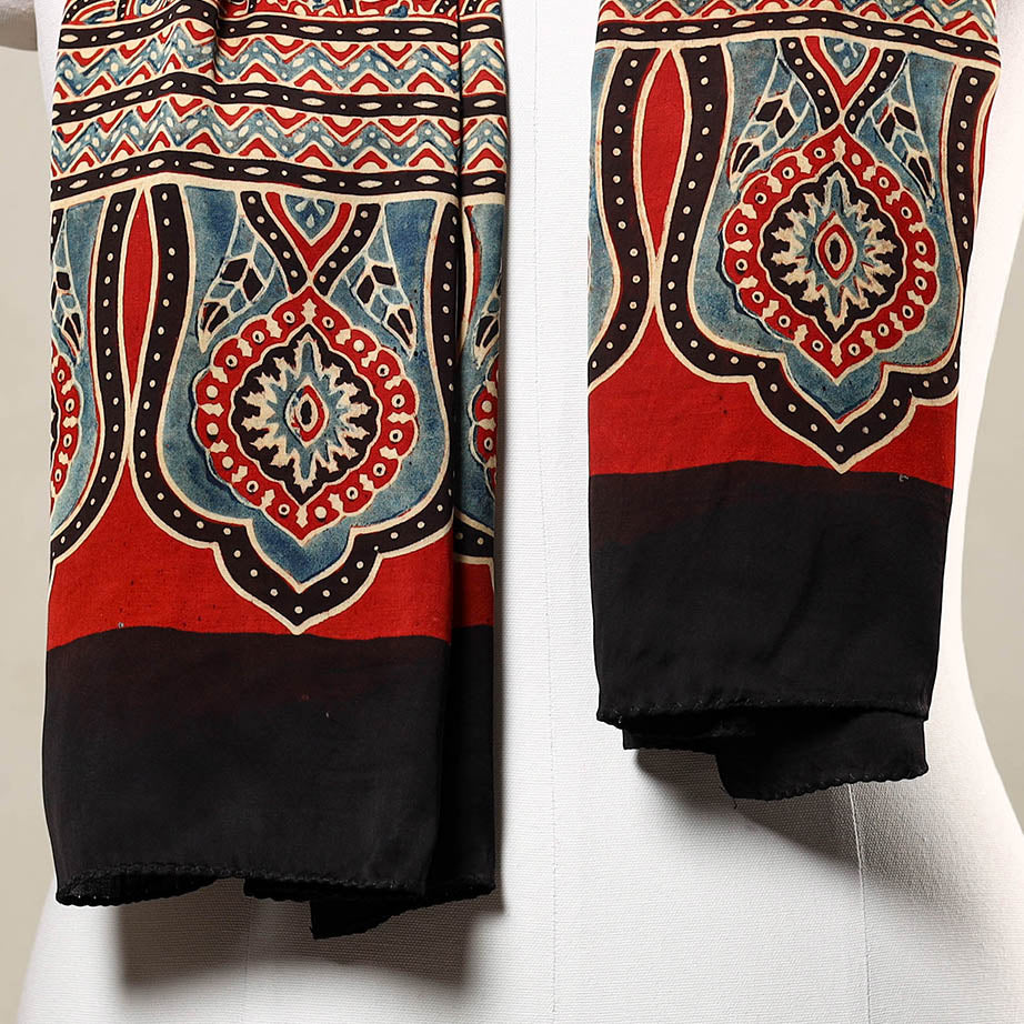 Brown - Kutch Bandhani Tie-Dye Ajrakh Block Printed Modal Silk Stole