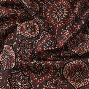 Brown - Damask Pattern Block Print Cotton Ajrakh Fabric 49