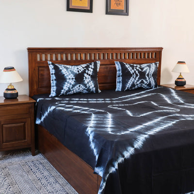 Black - Tie & Dye Cotton Double Shibori Bed Sheet Set