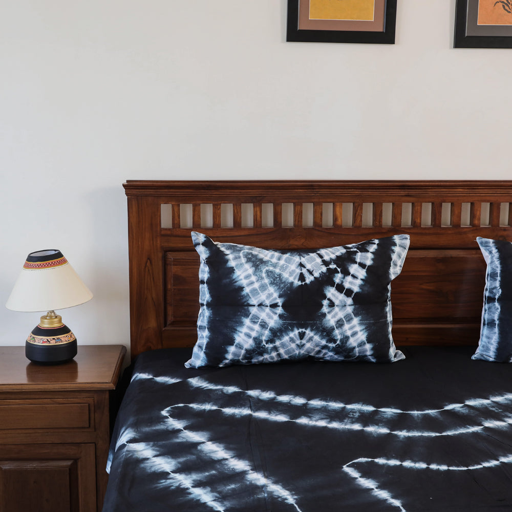 Black - Tie & Dye Cotton Double Shibori Bed Sheet Set