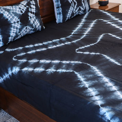 Black - Tie & Dye Cotton Double Shibori Bed Sheet Set
