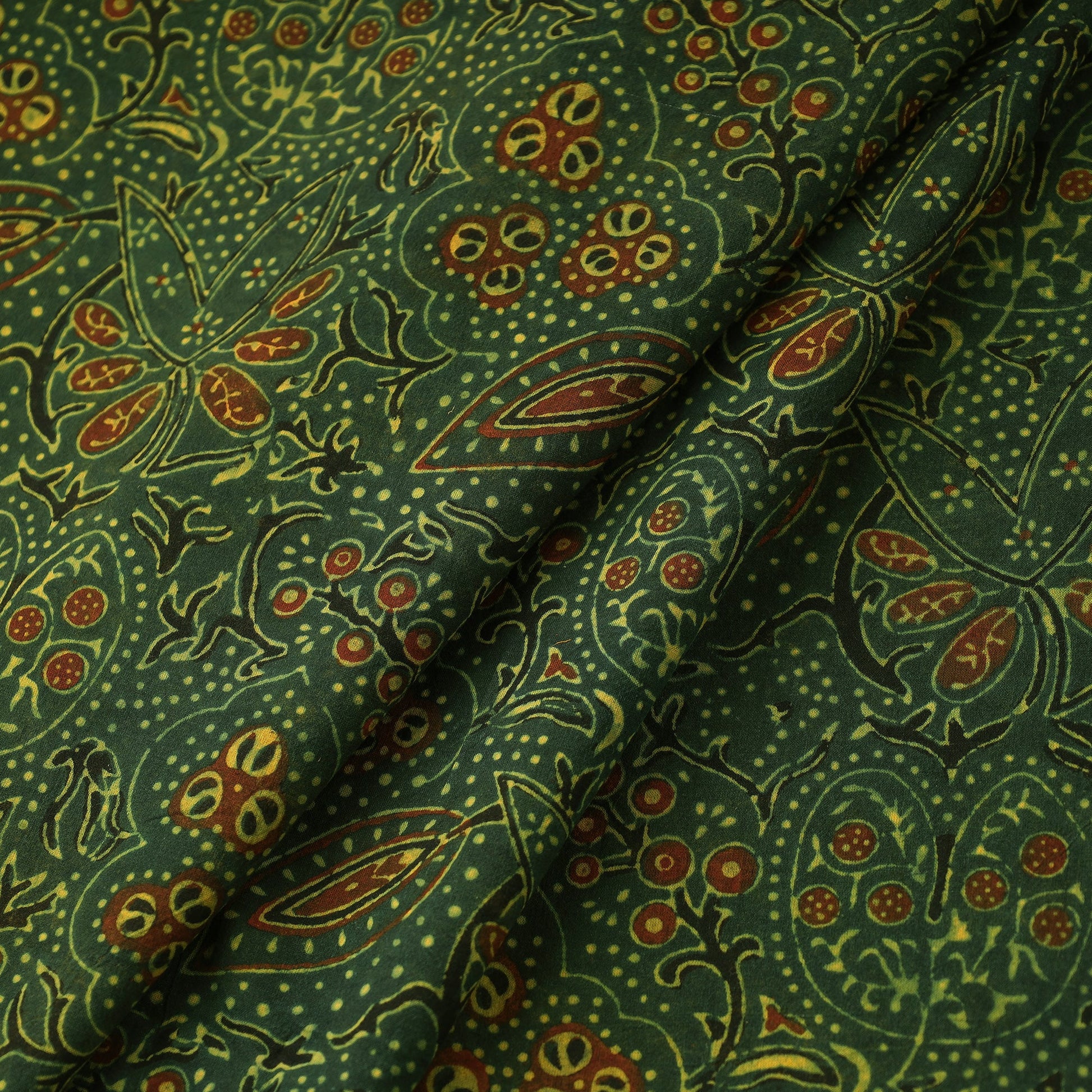 Green - Ajrakh Block Printed Cotton Fabric