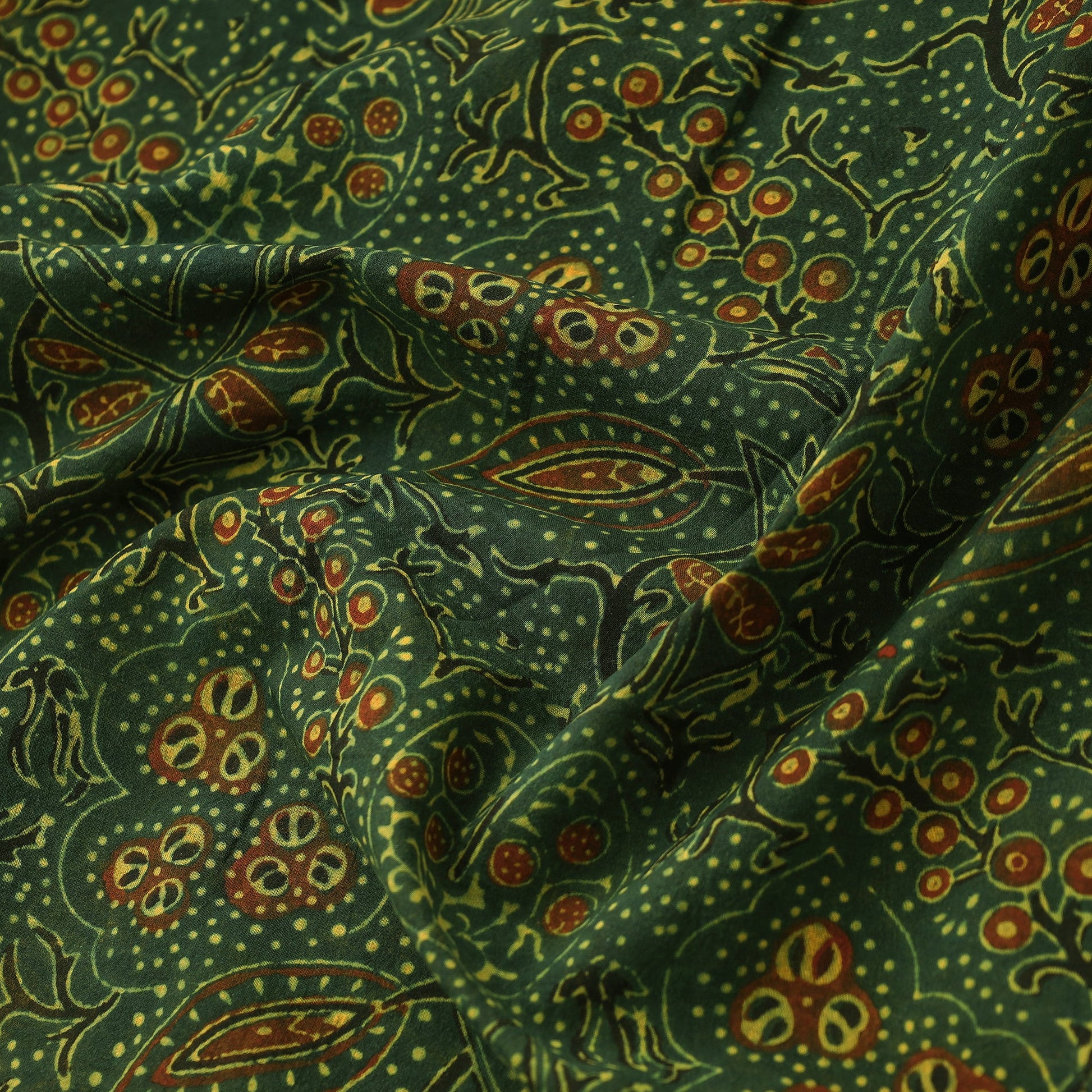 Green - Ajrakh Block Printed Cotton Fabric