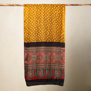 Brown - Kutch Bandhani Tie-Dye Ajrakh Block Printed Modal Silk Stole