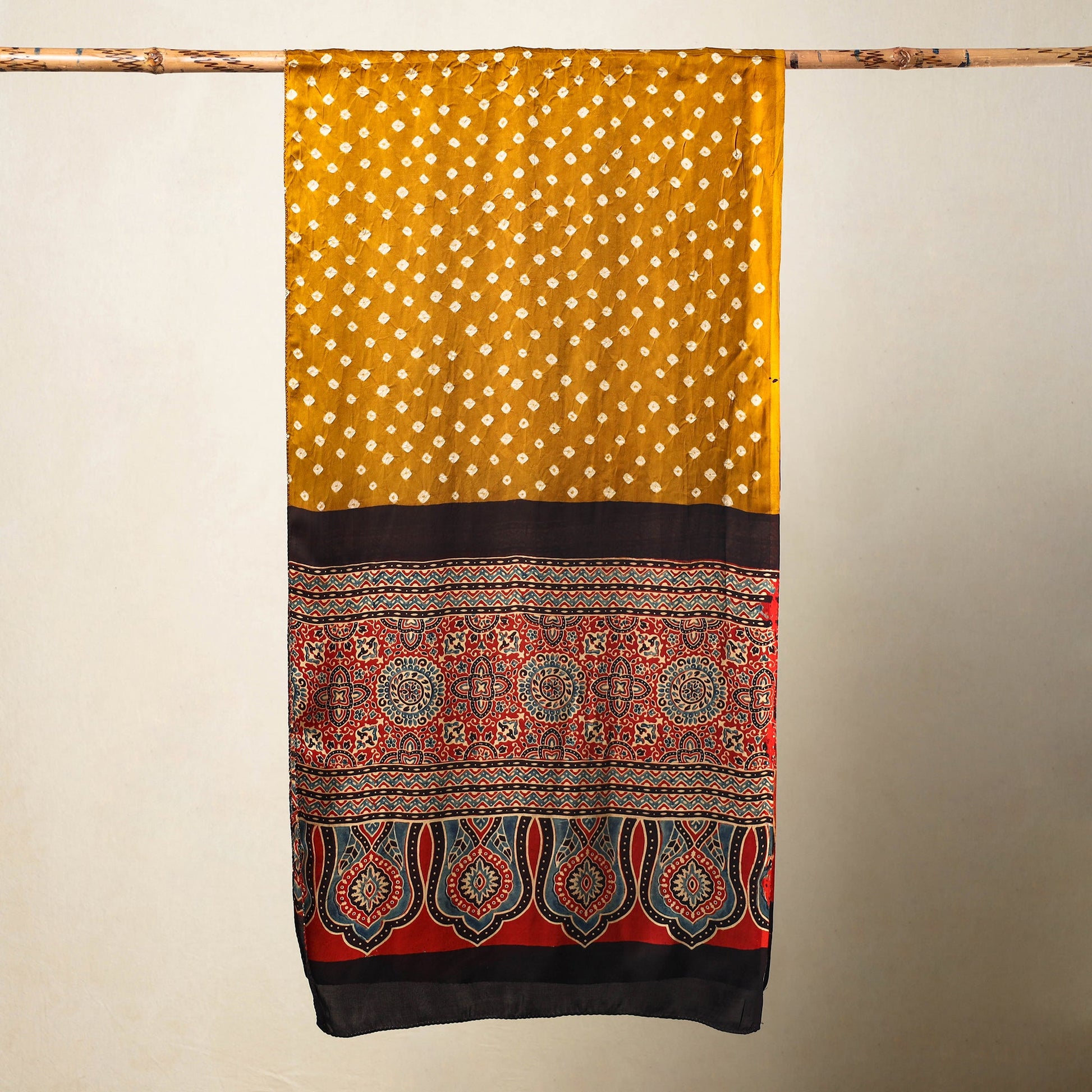Brown - Kutch Bandhani Tie-Dye Ajrakh Block Printed Modal Silk Stole