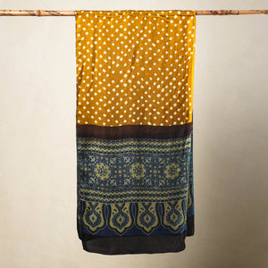 Brown - Kutch Bandhani Tie-Dye Ajrakh Block Printed Modal Silk Stole