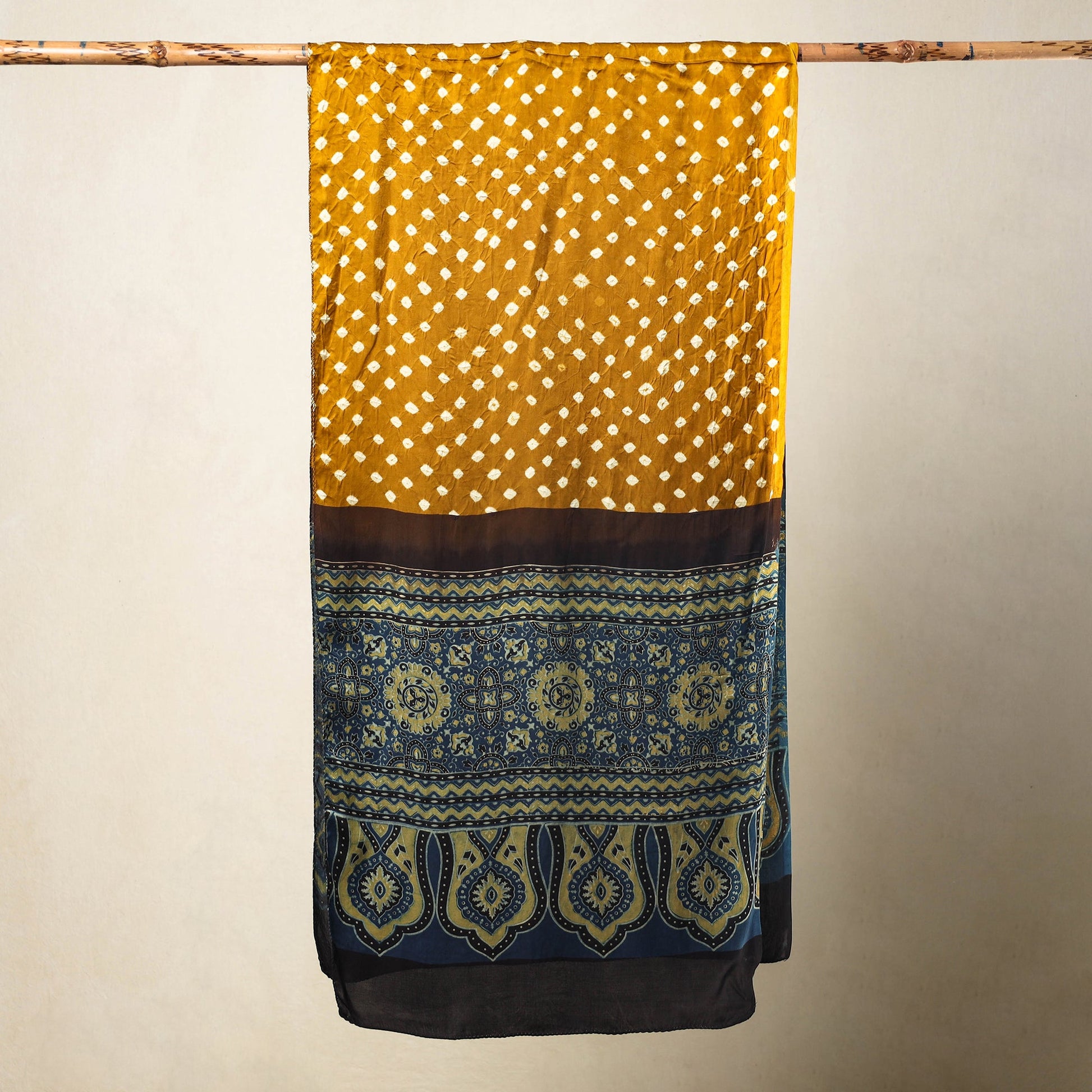 Brown - Kutch Bandhani Tie-Dye Ajrakh Block Printed Modal Silk Stole