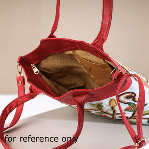 Brown - Original Crewel Hand Embroidered Hand Bag with Leather Handle