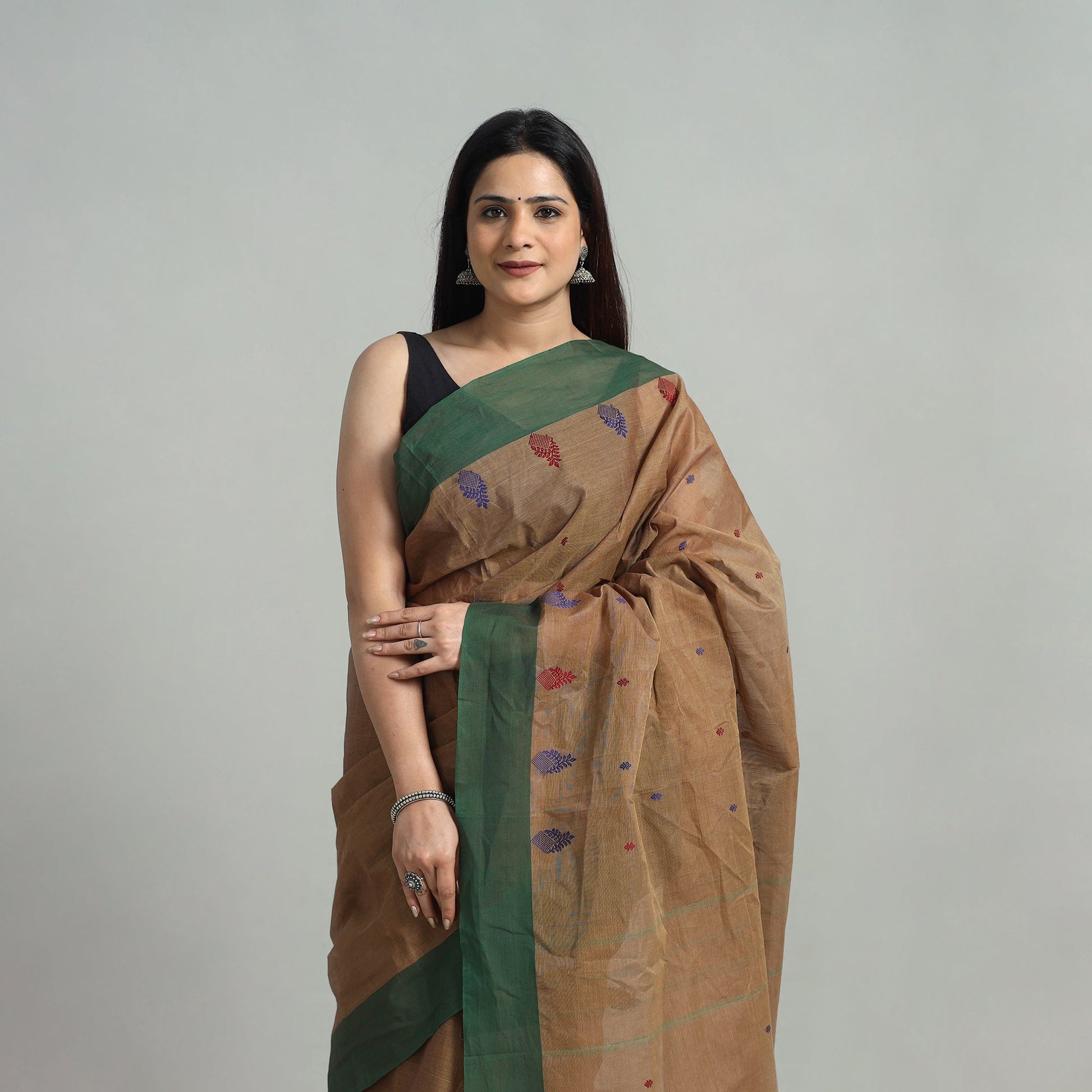 Brown - Cotton Thread Buti Dharwad Saree 05