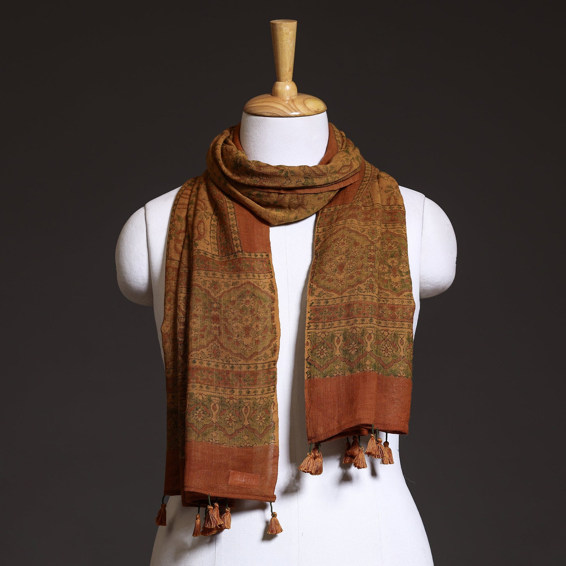 Brown - Ajrakh Block Printed Pure Woolen Stole