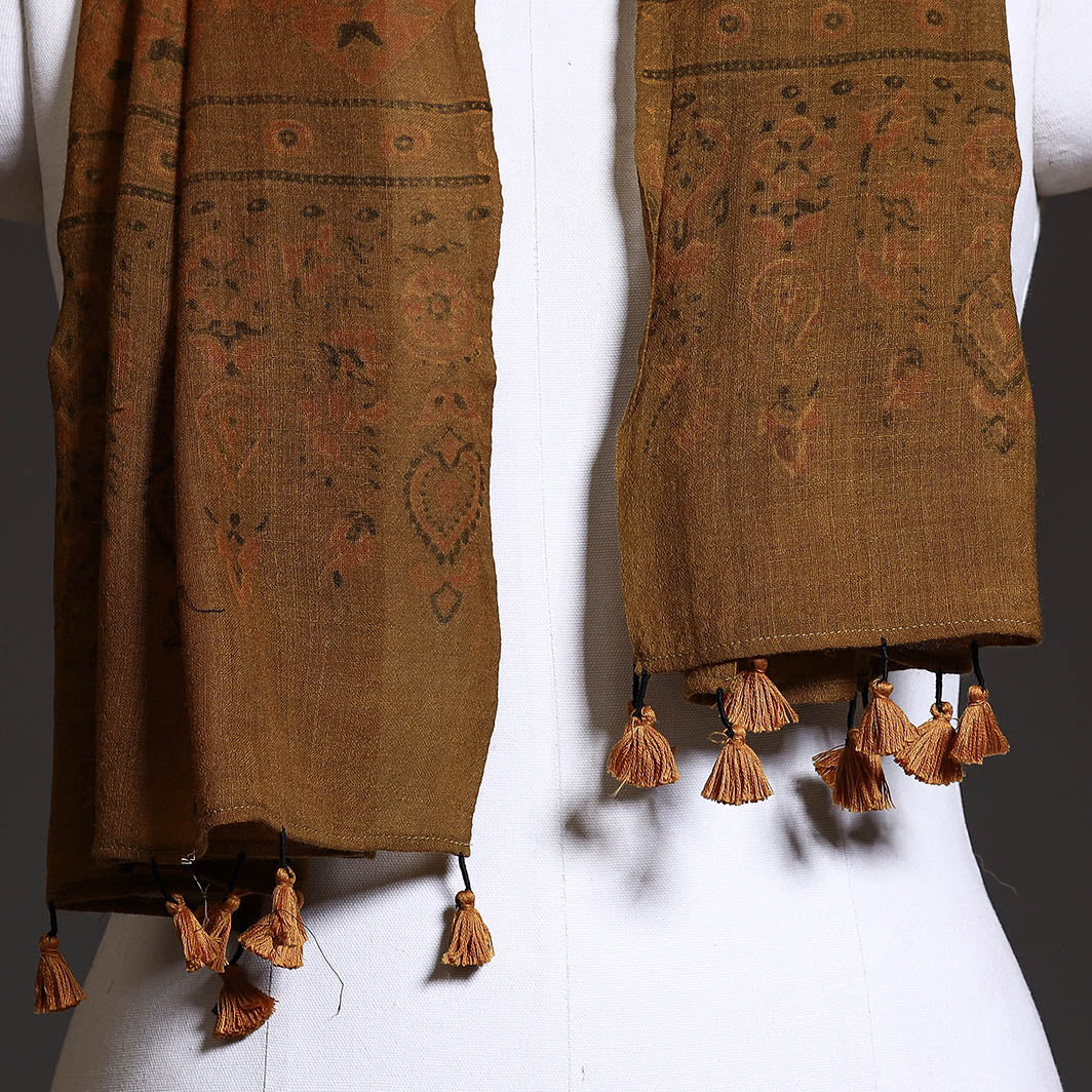 Brown - Ajrakh Block Printed Pure Woolen Stole