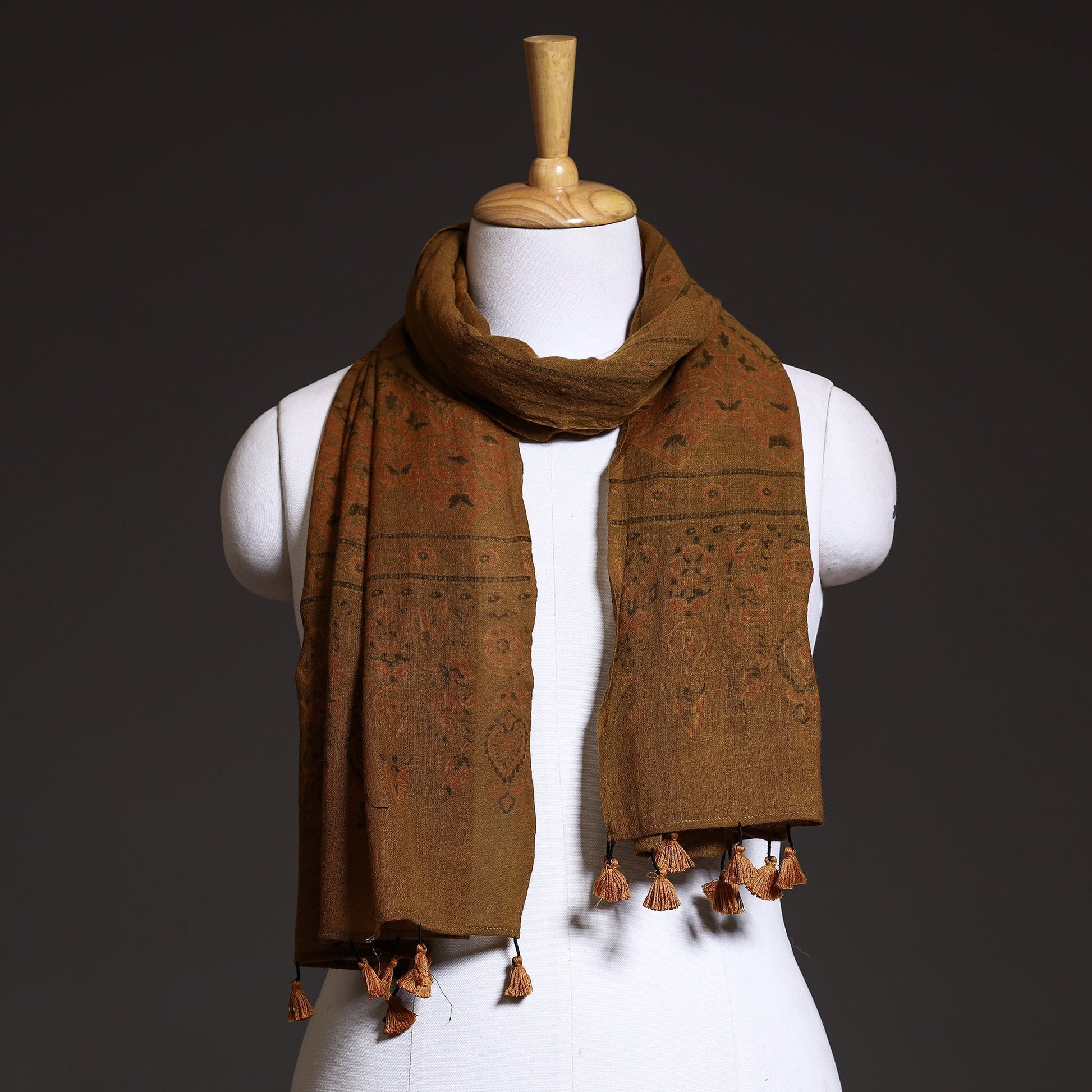 Brown - Ajrakh Block Printed Pure Woolen Stole