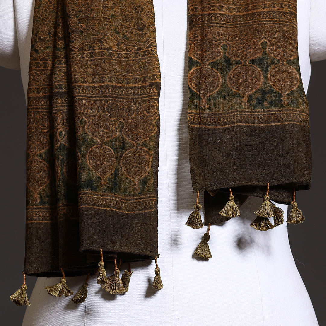 Brown - Ajrakh Block Printed Pure Woolen Stole