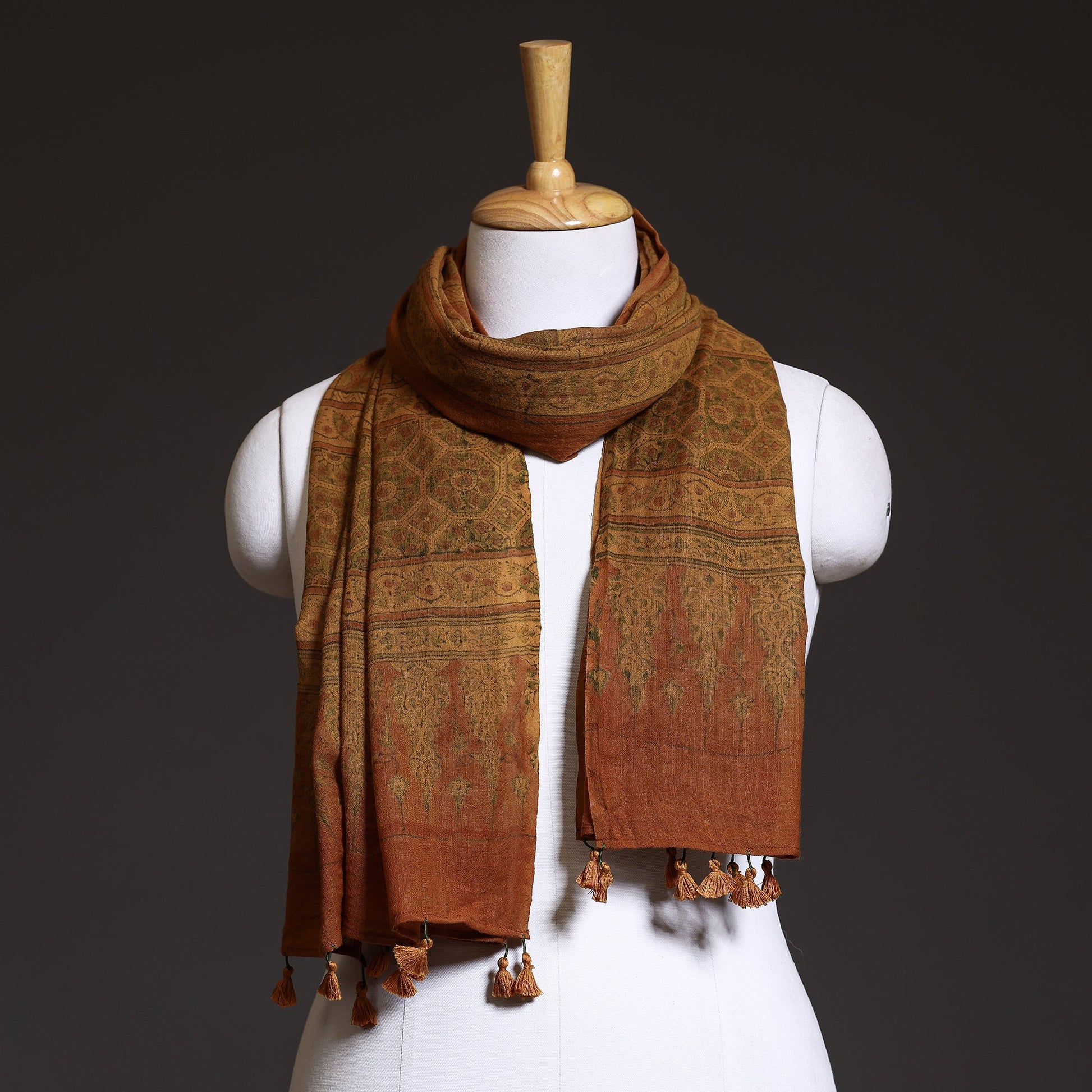 Brown - Ajrakh Block Printed Pure Woolen Stole