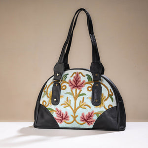 Black - Original Crewel Hand Embroidered Leather Hand Bag