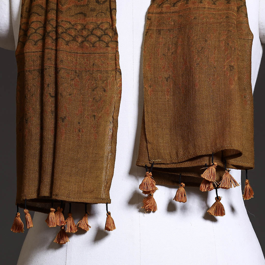 Brown - Ajrakh Block Printed Pure Woolen Stole
