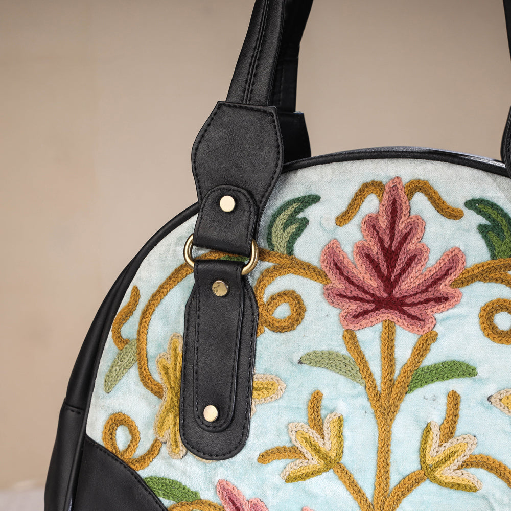 Black - Original Crewel Hand Embroidered Leather Hand Bag