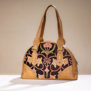 Black - Original Crewel Hand Embroidered Leather Hand Bag