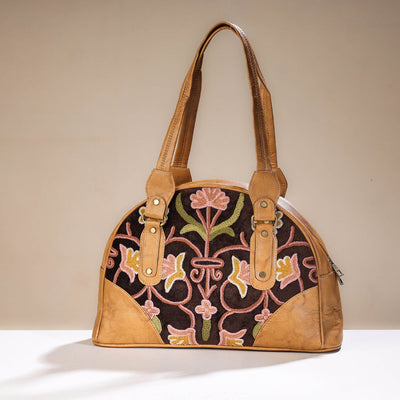 Black - Original Crewel Hand Embroidered Leather Hand Bag