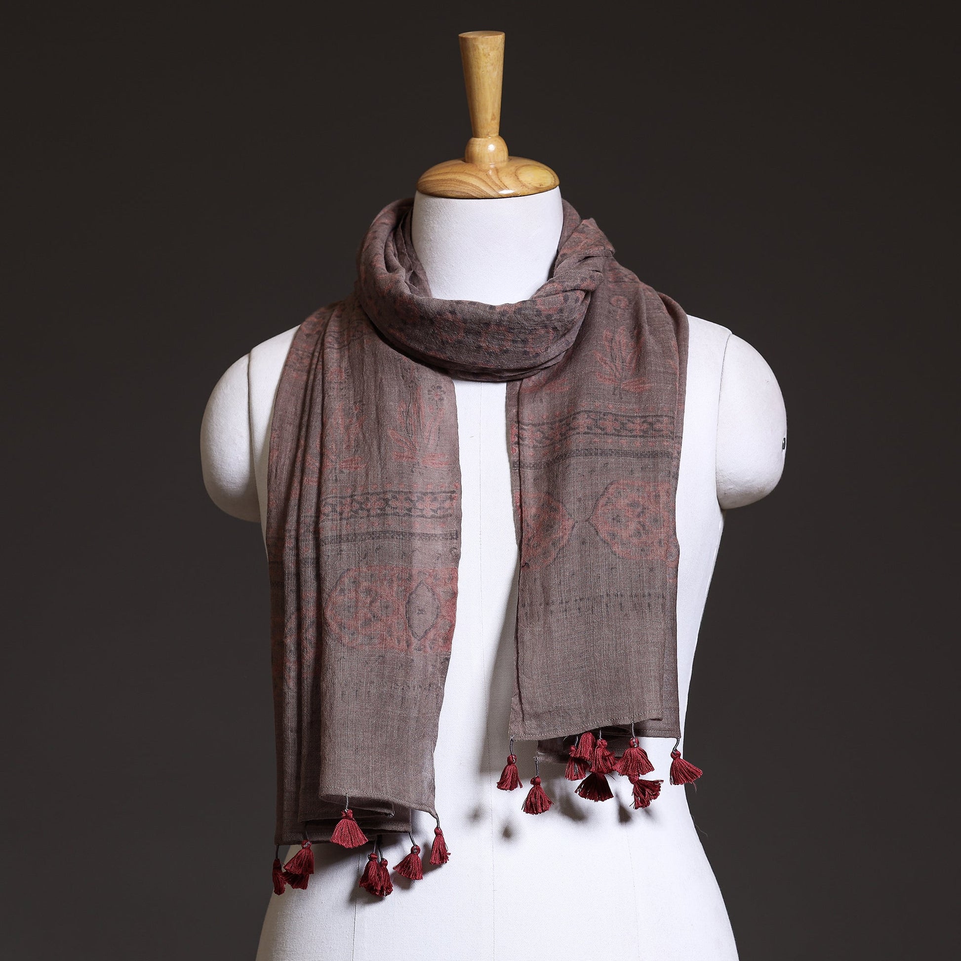 Brown - Ajrakh Block Printed Pure Woolen Stole
