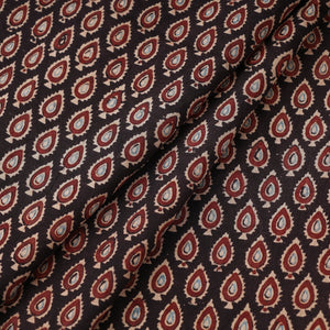 Black Red Leaf Butti Ajrakh Hand Block Printed Cotton Fabric