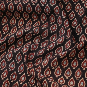 Black Red Leaf Butti Ajrakh Hand Block Printed Cotton Fabric