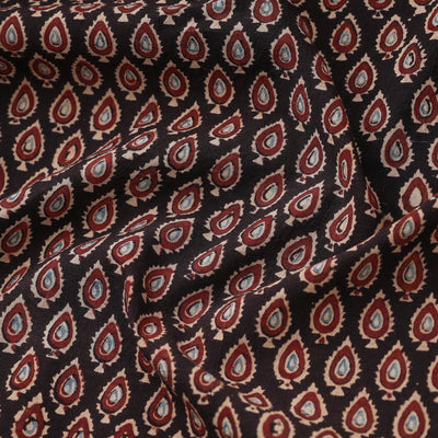 Black Red Leaf Butti Ajrakh Hand Block Printed Cotton Fabric