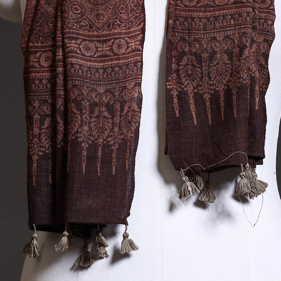 Brown - Ajrakh Block Printed Pure Woolen Stole