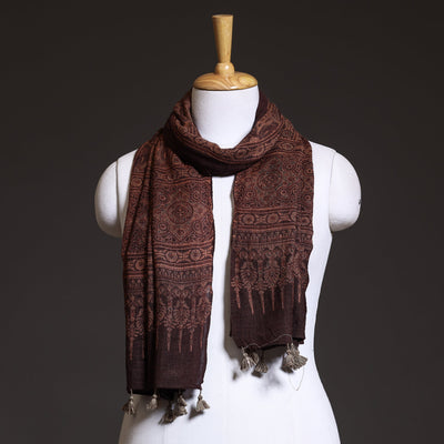 Brown - Ajrakh Block Printed Pure Woolen Stole