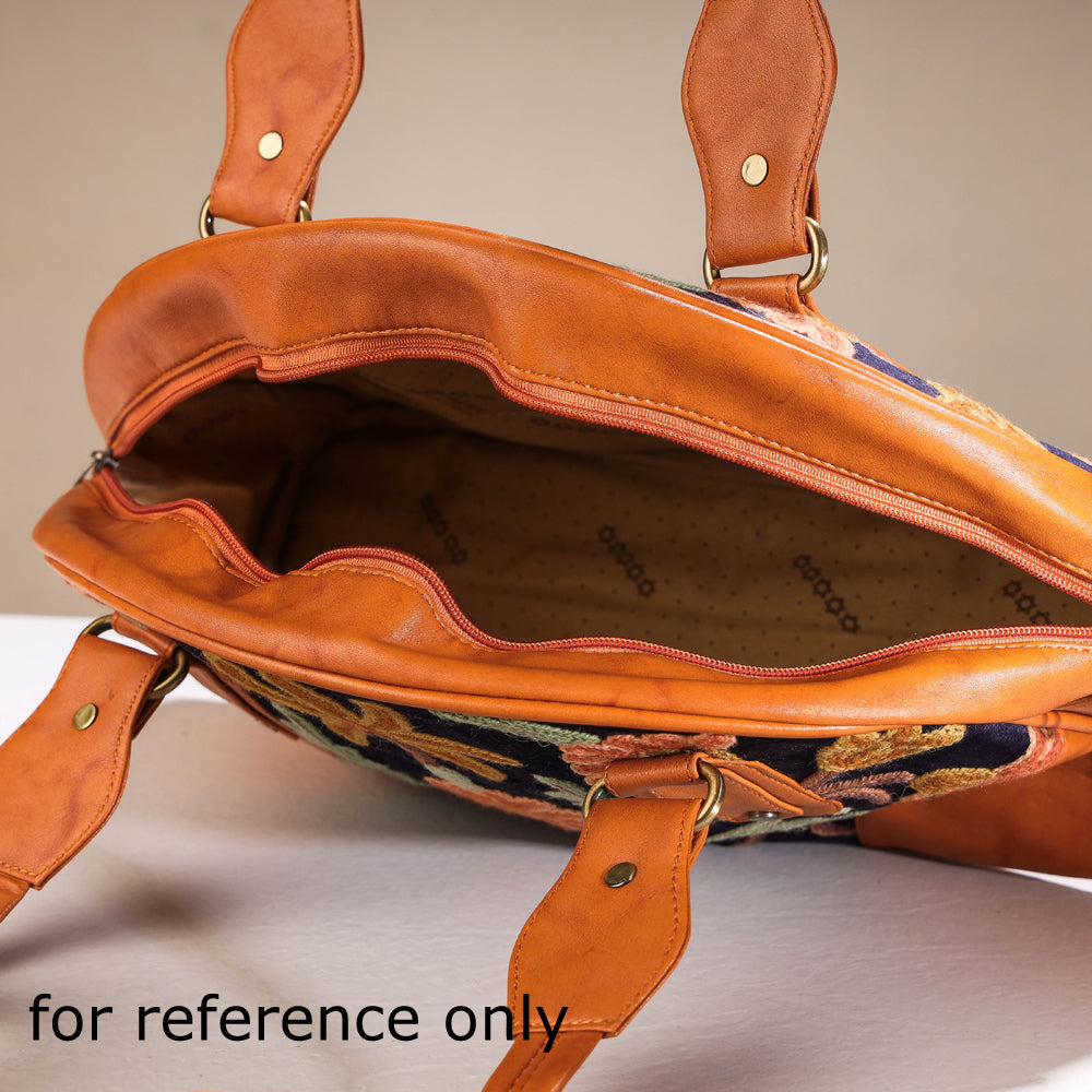Brown - Original Crewel Hand Embroidered Leather Hand Bag