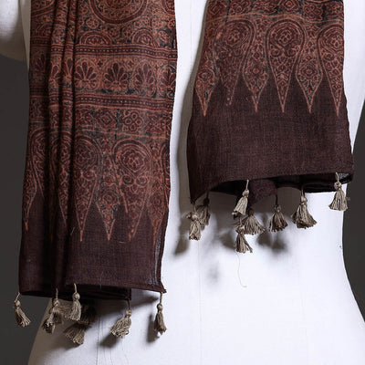 Brown - Ajrakh Block Printed Pure Woolen Stole