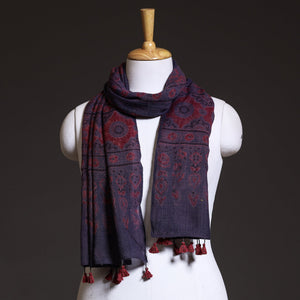Blue - Block Print Woolen Ajrakh Stole