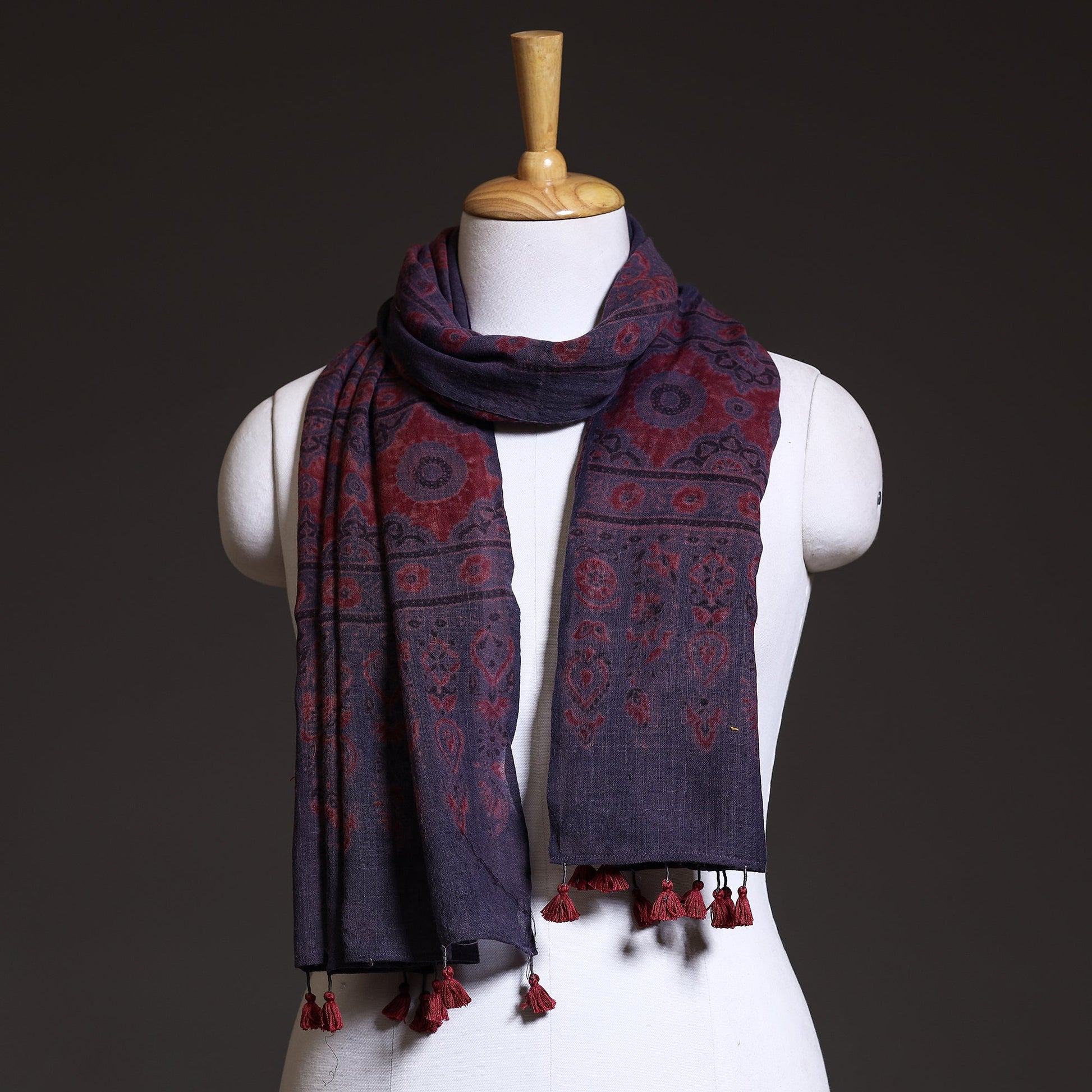 Blue - Block Print Woolen Ajrakh Stole