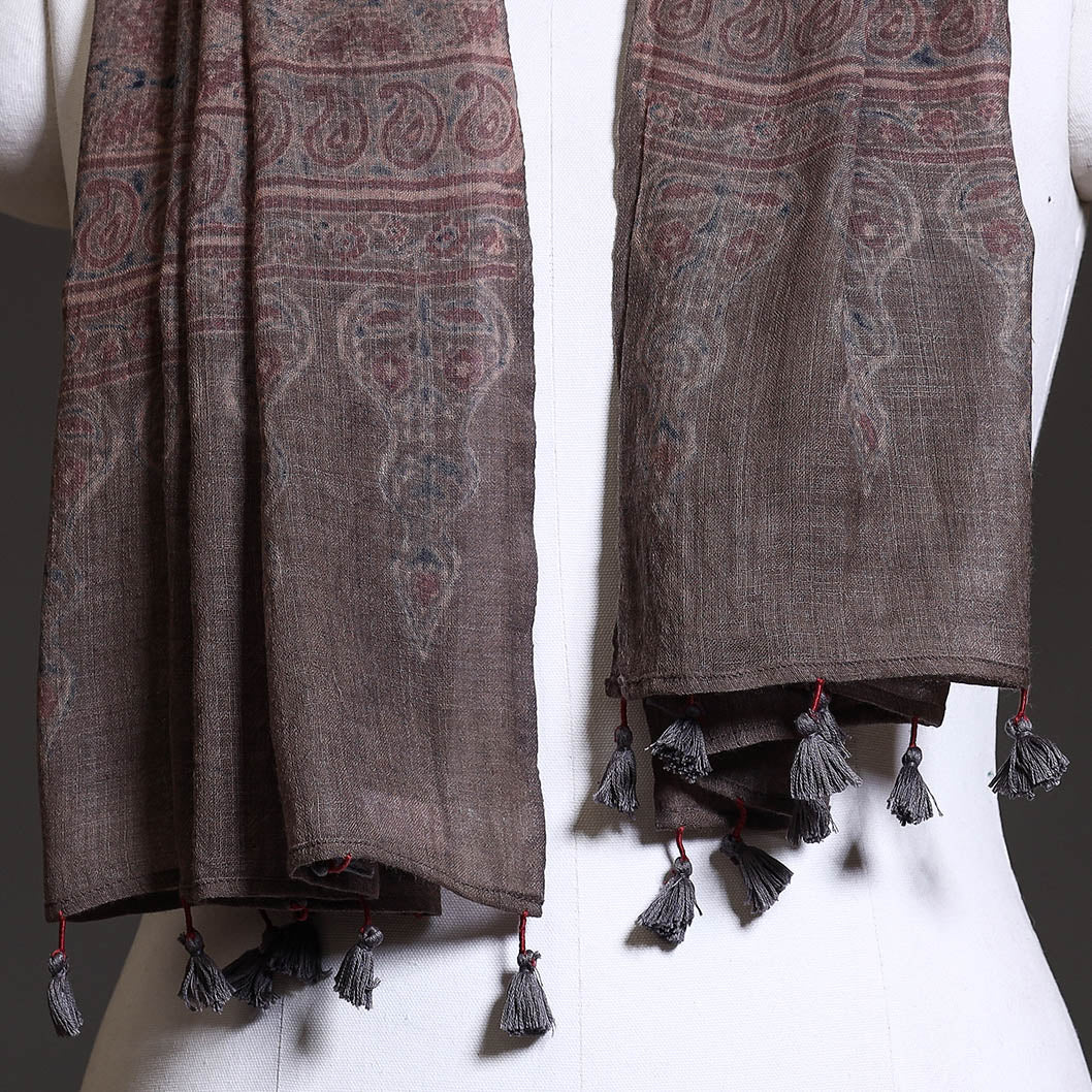Brown - Ajrakh Block Printed Pure Woolen Stole