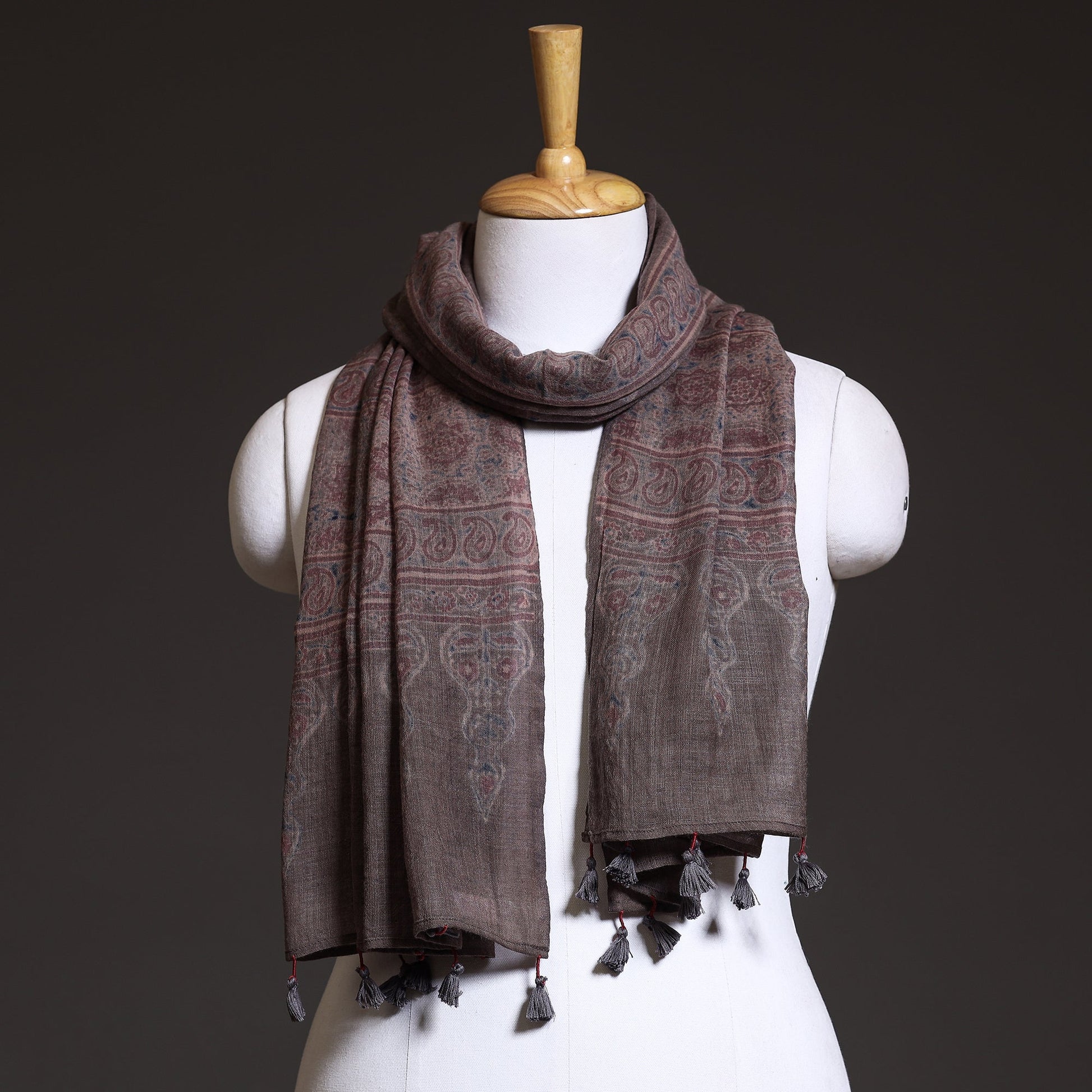 Brown - Ajrakh Block Printed Pure Woolen Stole