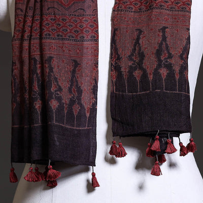Brown - Block Print Woolen Ajrakh Stole