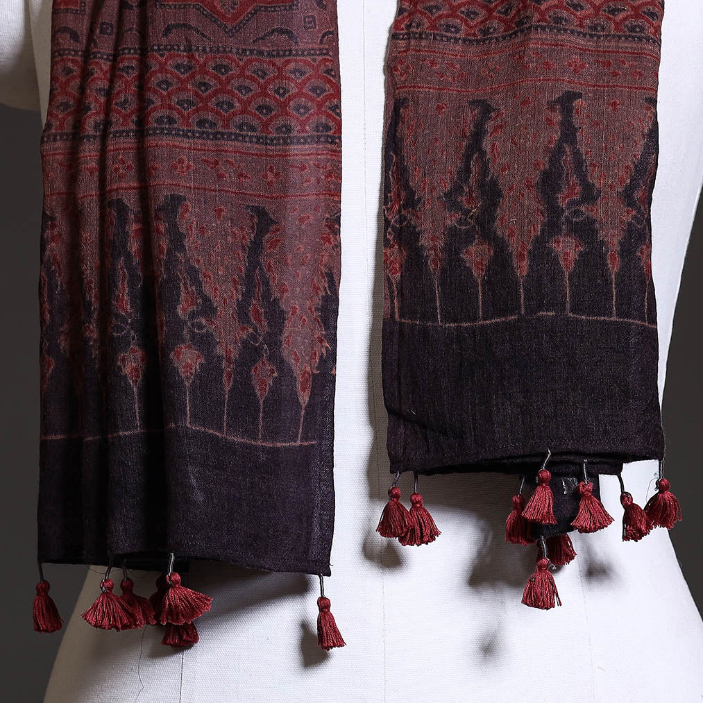 Brown - Block Print Woolen Ajrakh Stole