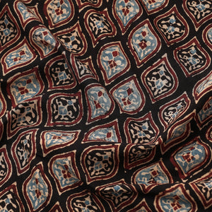Black - Leaf Butta Ajrakh Hand Block Printed Cotton Fabric