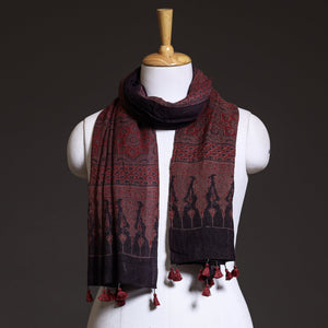 Brown - Block Print Woolen Ajrakh Stole