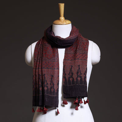 Brown - Block Print Woolen Ajrakh Stole